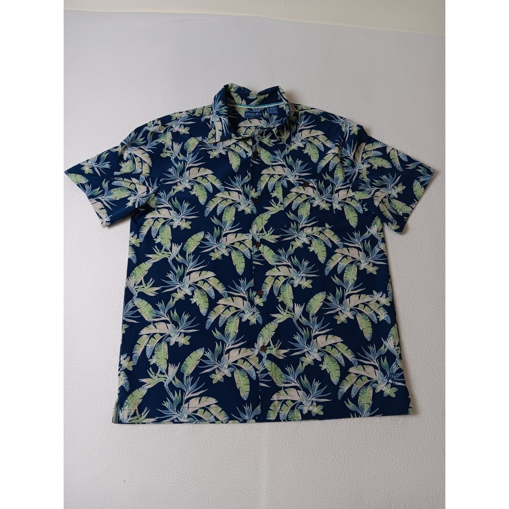 Caribbean Joe Mens Medium Blue Tropical Floral Palm Print Short Sleeve Shirt M